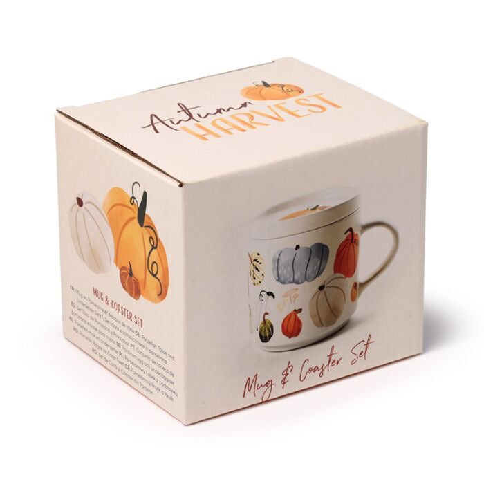 Taza de Porcelana y Posavasos Otoño